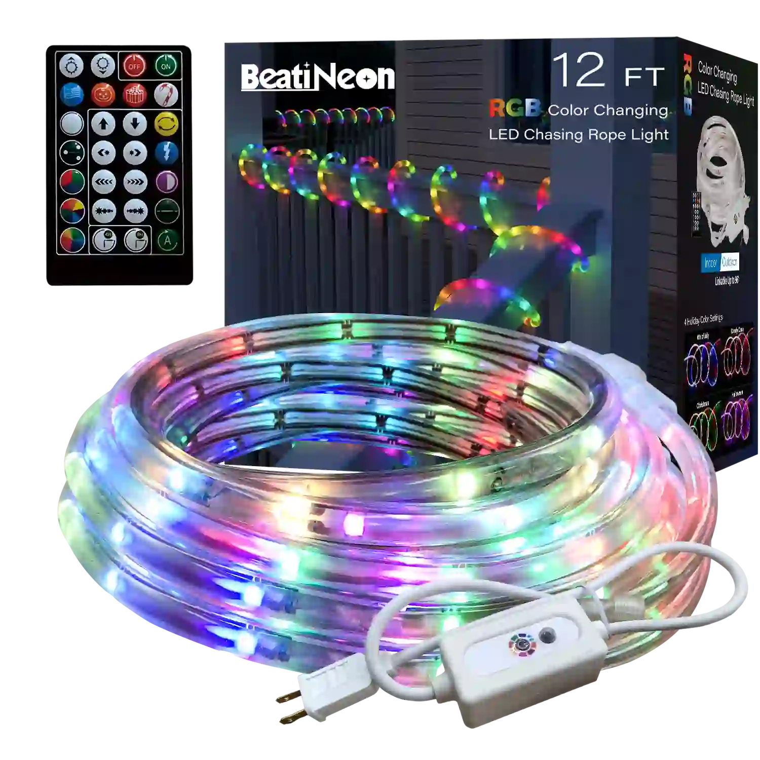 12FT RGB LED Rope Light with Chasing Effect Remote Control