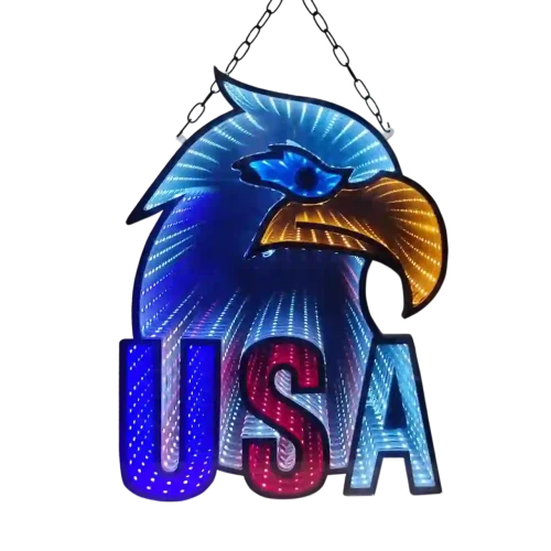 2D LED Infinity Mirror US Eagle Sign for Patriotic Decor