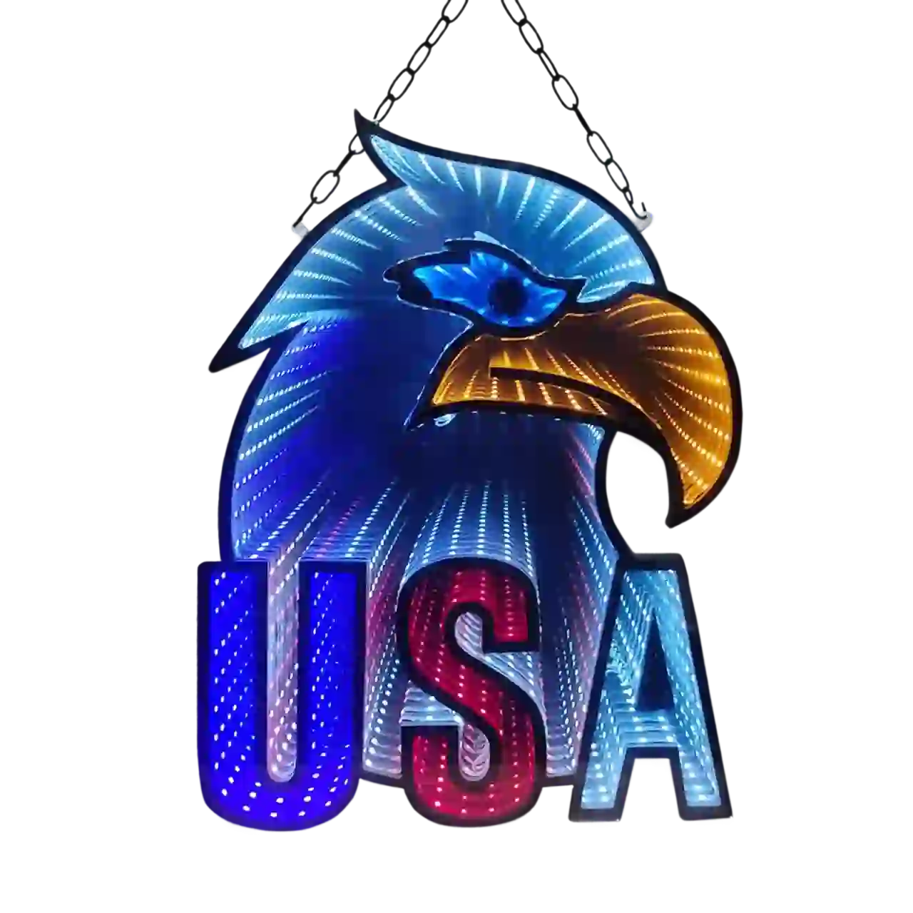 2D LED Infinity Mirror US Eagle Sign for Patriotic Decor