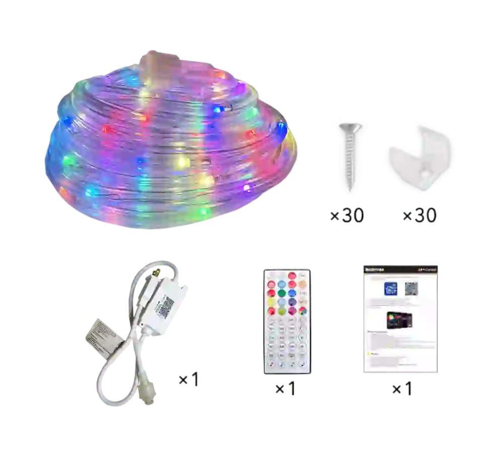 33FT RGB LED Smart Rope Light with Remote & App Control
