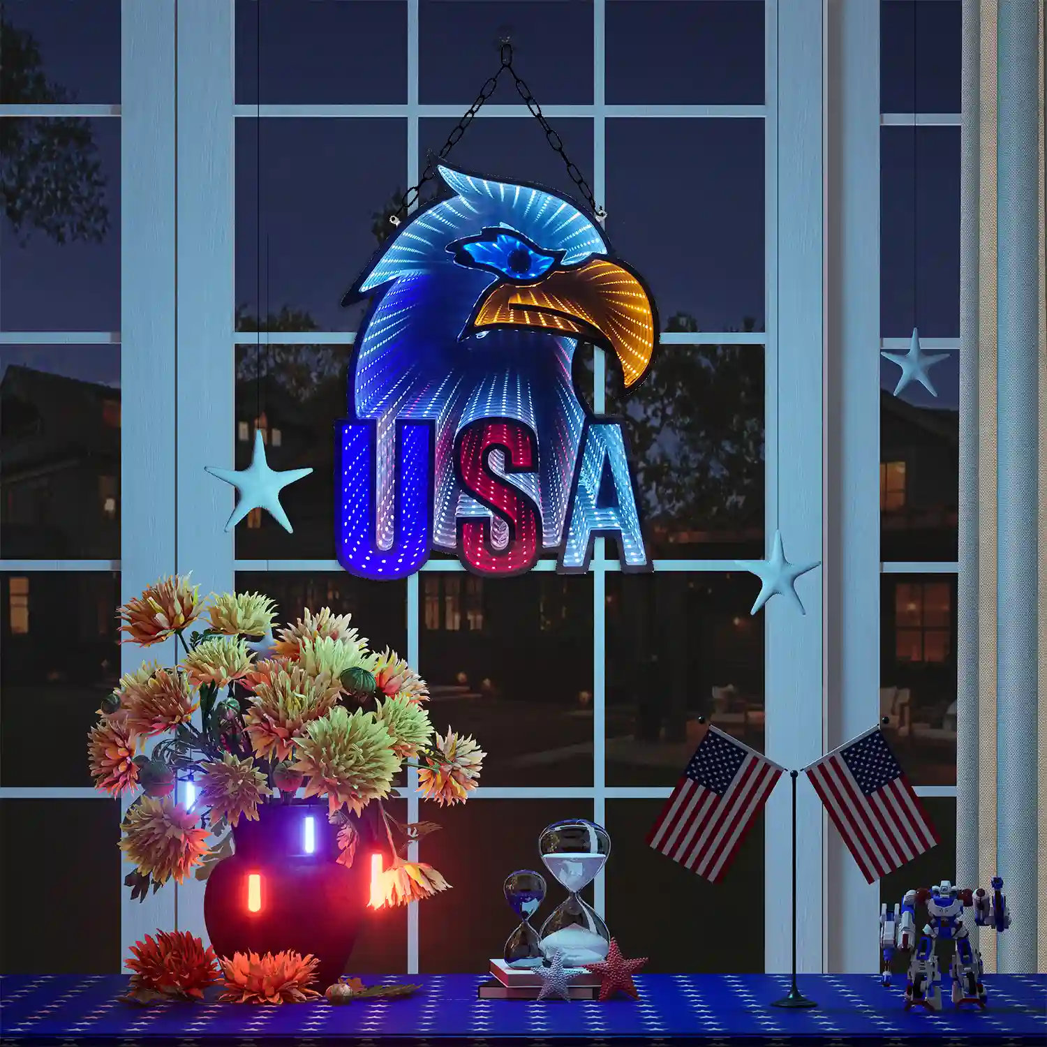 2D LED Infinity Mirror US Eagle Sign for Patriotic Decor Function